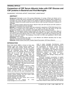 Comparison of CSF Serum Albumin Index with CSF Glucose and CSF Proteins in Bacterial and Viral Meningitis