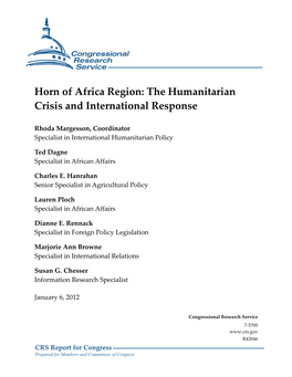 Horn of Africa Region: the Humanitarian Crisis and International Response