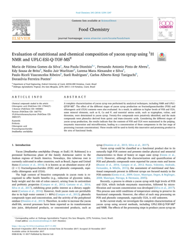 Evaluation of Nutritional and Chemical Composition of Yacon Syrup Using