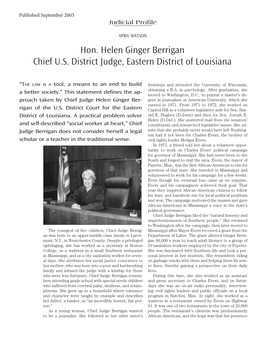 Hon. Helen Ginger Berrigan Chief U.S. District Judge, Eastern District of Louisiana
