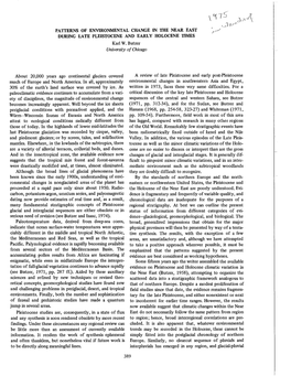 PATTERNS of ENVIRONMENTAL CHANGE in the NEAR EAST DURING LATE PLEISTOCENE and EARLY HOLOCENE TIMES Karl W