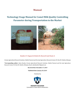 Kumbe A, Et Al. Technology Usage Manual for Camel Milk Quality Controlling Parameter During Copyright© Kumbe A, Et Al