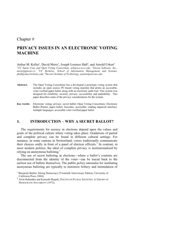 Chapter # PRIVACY ISSUES in an ELECTRONIC VOTING MACHINE