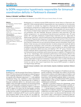 Is DOPA-Responsive Hypokinesia Responsible for Bimanual Coordination Deﬁcits in Parkinson’S Disease?