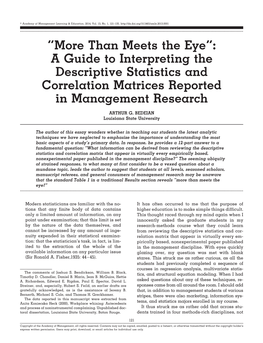 Than Meets the Eye”: a Guide to Interpreting the Descriptive Statistics and Correlation Matrices Reported in Management Research