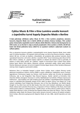 Cyklus Music & Film V Kine Lumičre Uvedie