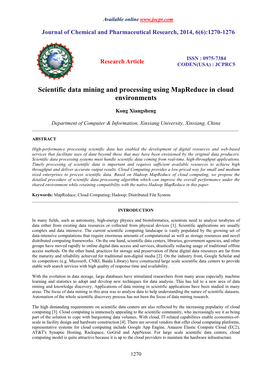 Scientific Data Mining and Processing Using Mapreduce in Cloud Environments