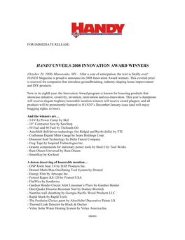 Handy Unveils 2008 Innovation Award Winners