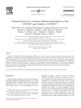 Characterization of a Common Deletion Polymorphism of the UGT2B17 Gene Linked to UGT2B15 $