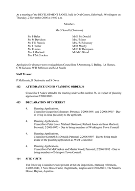 At a Meeting of the DEVELOPMENT PANEL Held in Oval Centre, Salterbeck, Workington on Thursday, 2 November 2006 at 10.00 A.M