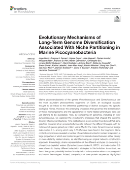 Evolutionary Mechanisms of Long-Term Genome Diversiﬁcation Associated with Niche Partitioning in Marine Picocyanobacteria