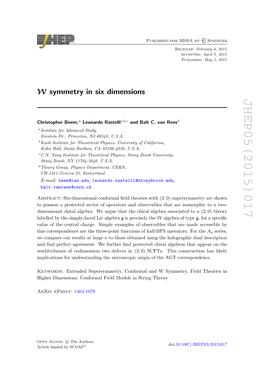 $\Mathcal {W} $ Symmetry in Six Dimensions