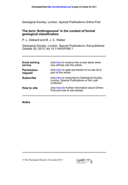 Geological Classification the Term 'Anthropocene'