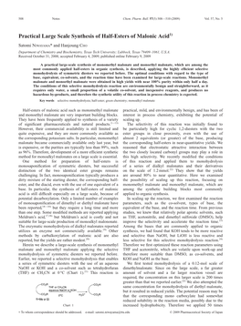 Practical Large Scale Synthesis of Half-Esters of Malonic Acid1)