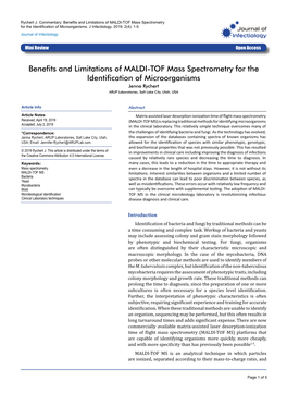 Benefits and Limitations of MALDI-TOF Mass Spectrometry for the Identification of Microorganisms