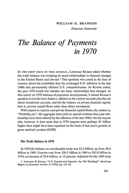 The Balance of Payments in 1970