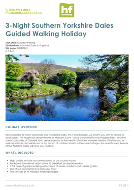 3-Night Southern Yorkshire Dales Guided Walking Holiday