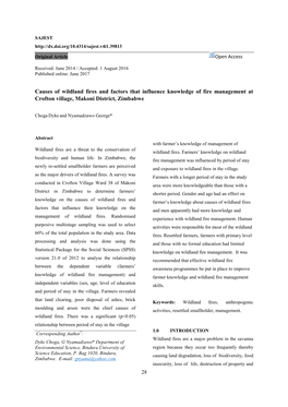 Causes of Wildland Fires and Factors That Influence Knowledge of Fire Management at Crofton Village, Makoni District, Zimbabwe