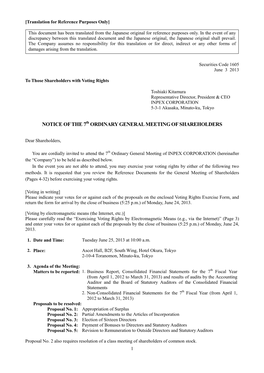 Notice of the 7 Ordinary General Meeting Of