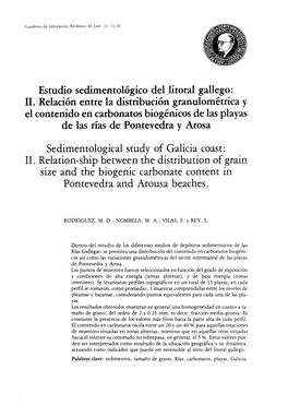 Estudio Sedimentológico Del Litoral Gallego: II. Relació Entre La