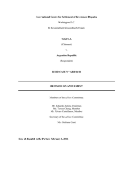 International Centre for Settlement of Investment Disputes Washington DC in the Annulment Proceeding Between