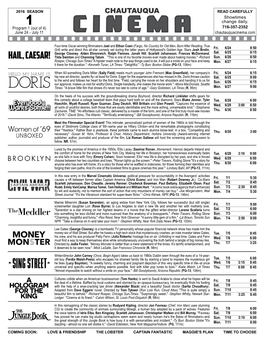 2016 SEASON READ CAREFULLY Showtimes 1 Change Daily