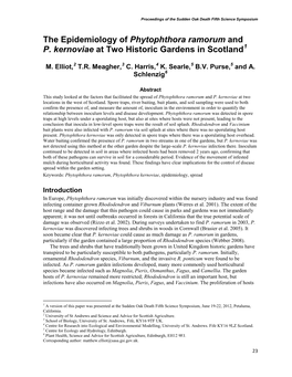 The Epidemiology of Phytophthora Ramorum and P. Kernoviae at Two