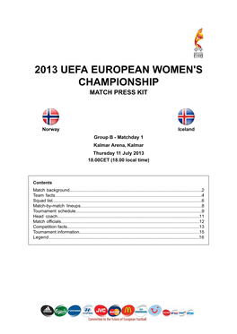 2013 Uefa European Women's Championship Match Press Kit