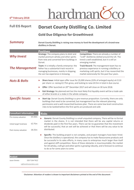 Dorset County Distilling Co. Limited Gold Due Diligence for Growthinvest