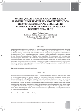 Water Quality Analysis for the Region Seaweed Using Remote Sensing Technology (Remote Sensing) and Geographic Information Systems in Water Island District Pura Alor