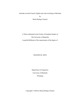 Attitudes Towards French, English and Code-Switching in Manitoba by Maria Rodrigo-Tamarit