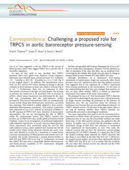 Challenging a Proposed Role for TRPC5 in Aortic Baroreceptor Pressure-Sensing