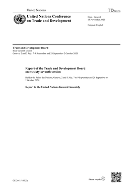 Report of the Trade and Development Board on Its Sixty-Seventh Session