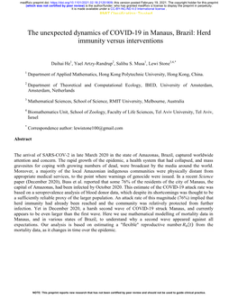 The Unexpected Dynamics of COVID-19 in Manaus, Brazil: Herd Immunity Versus Interventions