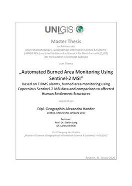 Master Thesis „Automated Burned Area Monitoring Using Sentinel-2