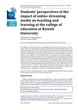 Students' Perspectives of the Impact of Online Streaming Media On