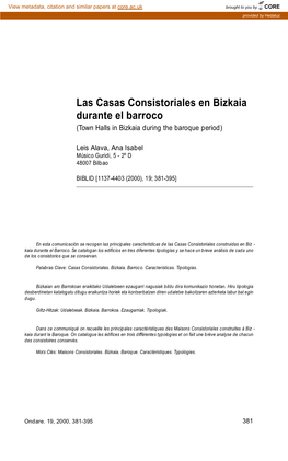 Las Casas Consistoriales En Bizkaia Durante El Barroco. IN