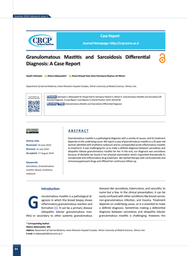 Granulomatous Mastitis and Sarcoidosis Differential Diagnosis: a Case Report