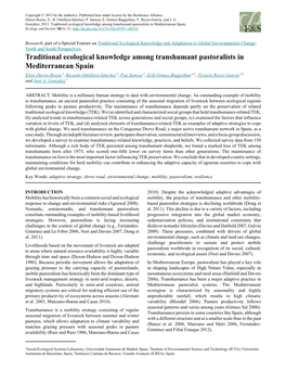 Traditional Ecological Knowledge Among Transhumant Pastoralists in Mediterranean Spain