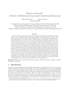 A Review of Reinforcement Learning for Instructional Sequencing∗