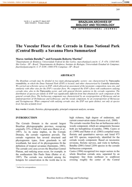 The Vascular Flora of the Cerrado in Emas National Park (Central Brazil): a Savanna Flora Summarized