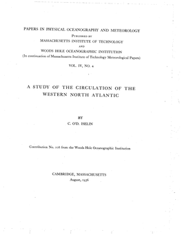 A Study of the Circulation of the Western Nor Th Atlantic