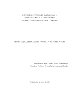 Universidade Federal De Santa Catarina Centro De Comunicação E Expressão Programa De Pós-Graduação Em Literatura Morte, M