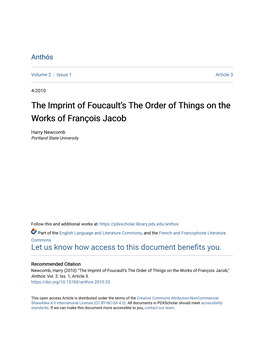 The Imprint of Foucault's the Order of Things on the Works of François Jacob