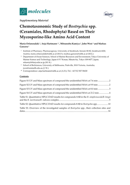 Chemotaxonomic Study of Bostrychia Spp. (Ceramiales, Rhodophyta) Based on Their Mycosporine-Like Amino Acid Content