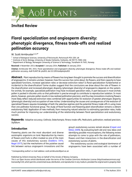 Floral Specialization and Angiosperm Diversity: Phenotypic Divergence, ﬁtness Trade-Offs and Realized Pollination Accuracy