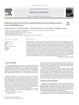 Respiratory Depression in Low Acuity Hospital Settings-Seeking Answers