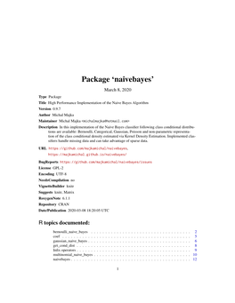 Package 'Naivebayes'