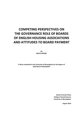 Competing Perspectives on the Governance Role of Boards of English Housing Associations and Attitudes to Board Payment