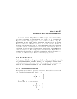 LECTURE 16 Dimension Reduction and Embeddings